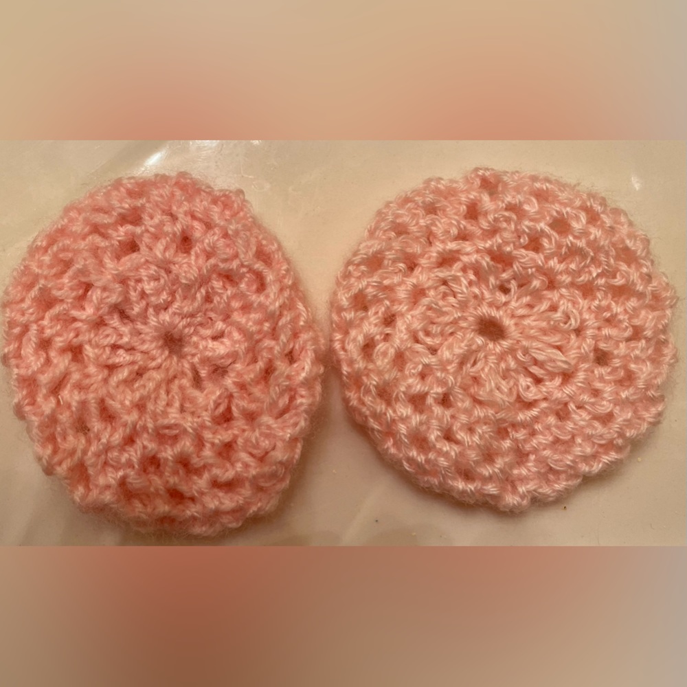 Handmade crocheted bun covers (2) pastel pink